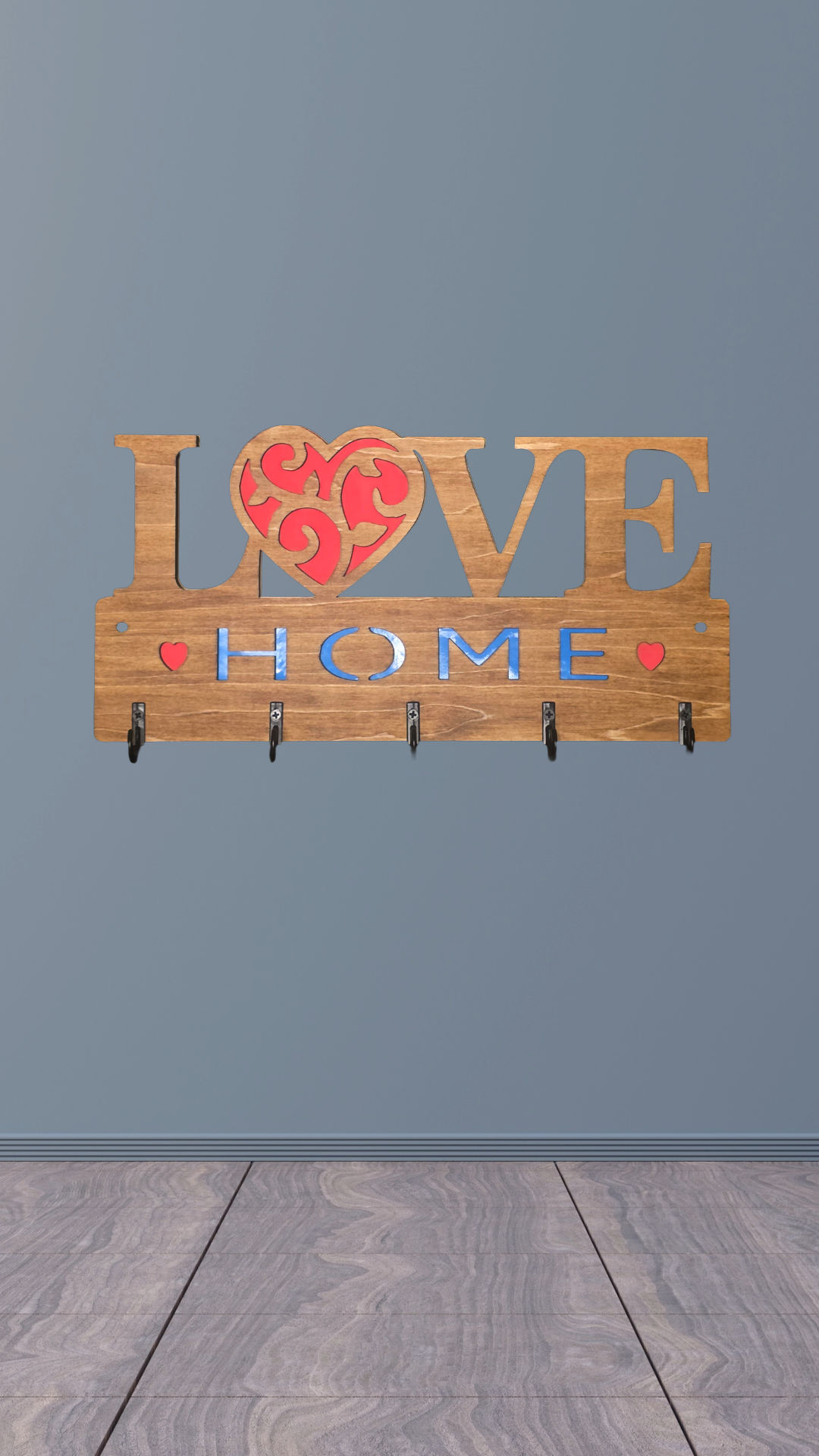 Love Home Key Hanger, 11" x 5.5", 5 Hooks