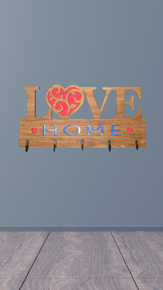 Love Home Key Hanger, 11" x 5.5", 5 Hooks